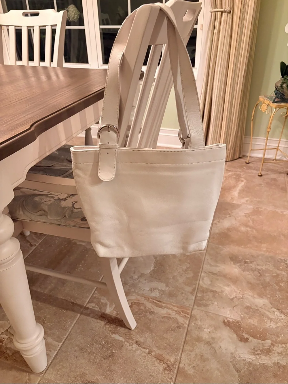 Classic Coach White Leather Tote Bag